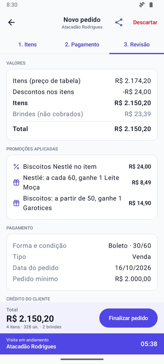 Revisão do pedido antes de finalizar