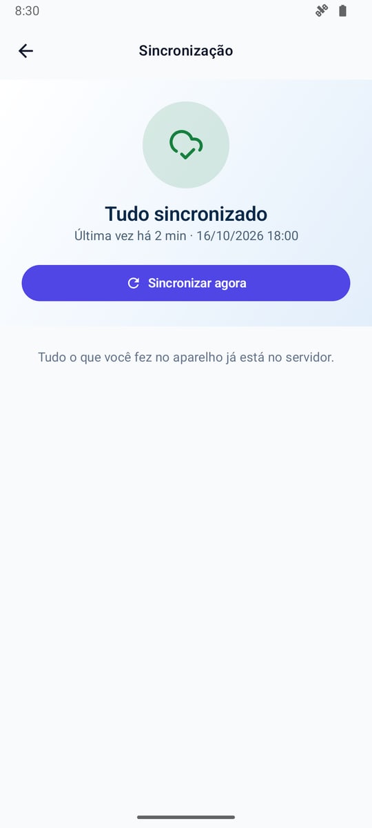 Tela de sincronização